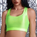 Crop top sportivo verde neon lucido a vita alta con finitura elastica liscia e riflettente - Taglia S / Top / Verde