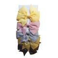 Detailed set of five solid color ribbed ribbon fishtail bow hair clips on card - 5-Piece Yellow Pink Grey Gold Brown Set (Style 6)