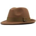 Detail of brown wool fedora hat featuring matching ribbon trim and soft felt texture - M (56-58cm) / Khaki