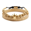 Goldenes Set bestehend aus einer Kronenperlen-Armkette und einem römischen Zahlenreif - Gold Römische Ziffern Armreif + Krone Armband