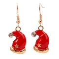 Festive red enamel Christmas hat drop earrings with gold metal frame and clear rhinestone - Christmas Hat