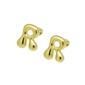 Detailed close-up of polished gold-finished alphabet letter R bubble hoop earrings - Letter R (DE240728-R)
