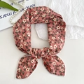 Pink floral cotton linen scarf featuring a delicate small flower print and bow knot - Pink Floral