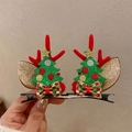 Christmas antler hair clips with green trees and red bows in hand - 71# Christmas Antler Hair Clip Bow Christmas Tree