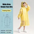 Waterproof semi-transparent yellow EVA rain poncho for kids with large brim and snaps - Children's Pudding Yellow Hat With Large Brim - Keeps Faces Dry
