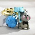 Schattige grijze husky puppy sleutelhanger met blauwe paraplu en belletje - Schattige Hond - Grijs