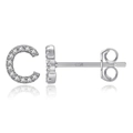 Elegant S925 sterling silver letter C stud earrings with sparkling pave zircon stones - Silver C