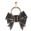 Portachiavi con fiocco in finta pelle nera con elegante bordo dorato e anello in metallo - Nero