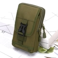 Army green tactical nylon waist bag for men featuring double zippers and MOLLE system - Green Vertical