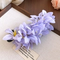 Close-up of elegant purple floral duckbill hair clip with delicate petal details. - Purple Fabric Dewdrop Flower Hair Clip (74#) / Purple