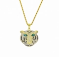 Hip-hop stijl goudkleurige leeuwenkop hanger met groene ogen en gedraaide schakelketting - 60cm Ketting / Goud