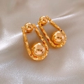 Golden geometric U-shaped metal earrings with diamond texture and polished spheres - 18# U-shaped Sphere Geometric (18# S925 Post-Gold)