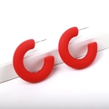Matte red C-shaped hoop earrings with S925 silver needle on a minimalist background - Red