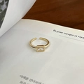 Adjustable gold plated S925 silver ring featuring a rectangular clear zircon gemstone - Rectangular Clear Main Stone (J6093)