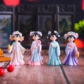 Set of 4 creative Tang Dynasty lady figurines in colorful Hanfu for desk decor - Style 3 Small Full Collection