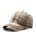 Vintage washed coffee baseball cap with reinforced stitching and retro denim style - Brown