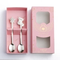Christmas stainless steel spoon gift set with star and sock handles in pink box - Star + Christmas Sock / Pink Gift Box 2-Piece Set / Silver