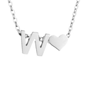 Collana in acciaio inossidabile argento con ciondolo lettera W e cuore lucido - W-Acciaio