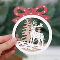 Christmas wooden reindeer cutout ornament with red polka dot bow and forest scene - Style C (Single Deer Forest-Red Bow) / 9.5*12.5*0.7cm