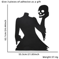 Detailed dimensions of headless ghost Halloween wall sticker with skull and adhesive set - Skeleton Bride Style