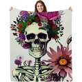Floral skull print flannel blanket with vibrant Halloween day of the dead art design - Flower Skull Painting (15) / 70*100CM