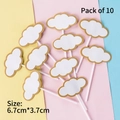 Set of 10 white cloud cake toppers with gold trim and plastic sticks, 6.7x3.7cm size - White Cloud Writing Topper - 10 Pcs
