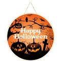 Halloween wooden round hanging sign with bat and owl patterns for party decoration - Halloween Round Door Sign