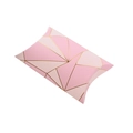 Scatola regalo in carta rosa a forma di cuscino con motivi geometrici dorati eleganti - Linee Rosa Lamina d'Oro / 14*10*2.8cm