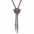 Verstellbare Vintage-Bolo-Krawatte mit bronzenem Stierschädel und schwarzer Lederkordel - 3D-Stierkopf Bronze