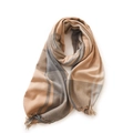 Plaid imitation cashmere scarf in camel and gray with elegant tassel fringe details - Gray Yellow