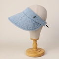 Detail of light blue denim sun visor with wide brim and decorative metal logo - M (56-58cm) / Medium Blue & White
