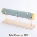 Sky blue velvet 4-tier bracelet stand with gold metal frame and wooden base - Single Layer Gold Bangle Stand-Pea Green Velvet