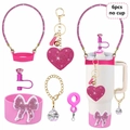 6pcs pink sparkling heart and diamond accessories set for tumblers with handle and charms - Pink Dreamy 6pcs Set (No Cup)