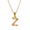 Close-up of gold stainless steel bamboo textured necklace featuring a letter Z pendant - Letter Z