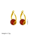 Elegant gold hoop earrings with 16mm Angola red sphere beads weighing 7.5g - Gold Red Bead Hoop Earrings