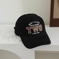 Detail of embroidered TWO letters and retro style stitching on black cotton baseball cap - 52-54cm (Recommended 3-8 Years) / Black