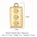 Golden rectangular stainless steel pendant with three sparkling rhinestone stars - Gold Rectangular Star