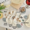 Fünferpack cremefarbene niedrige Socken mit süßen Cartoon-Bär- und Blumenmustern - Bär (5 Paar Packung)