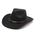 Black wool felt western cowboy hat with brown studded belt and vintage metal emblem - Black