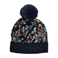 Berretto in maglia con paillettes scintillanti e motivi a rombi con pompon blu scuro - Taglia unica / Blu Notte