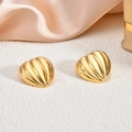 Polished 18K gold heart-shaped earrings with unique radial texture on silk fabric - EH088-Radiant Ribbed Heart