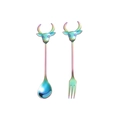 Rainbow-plated 304 stainless steel spoon and fork set with cartoon bull head handle - Rainbow-Spoon & Fork Set