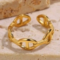 Golden stainless steel adjustable ring featuring a classic pig nose chain link design - Anchor Chain Style / Gold
