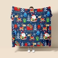 Detail of soft blue Christmas flannel blanket with Santa, reindeer and tree patterns - Style 27 (Christmas Blue Santa)