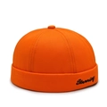 Orange docker hat with Stunning embroidery and minimalist brimless cotton design - Orange (Small Letters)