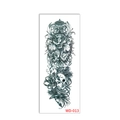 Waterproof full arm temporary tattoo sticker WD-013 with intricate black and white line art - WD-013/Black and White Female Profile and Skull