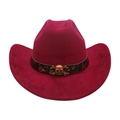 Cappello da cowboy rosa con fascia retrò marrone e dettaglio teschio in metallo - Rosso Vino (Teschio)