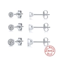 Set of 3 pairs S925 sterling silver stud earrings with sparkling cubic zirconia stones - 925 Silver / Platinum Color (3-1)