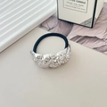 Chic silver metallic hair tie with irregular textured finish and black elastic cord - Style D Silver
