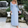 Elegant light blue long sleeve evening dress with heart-shaped neckline and tie-up front - S / Light Blue